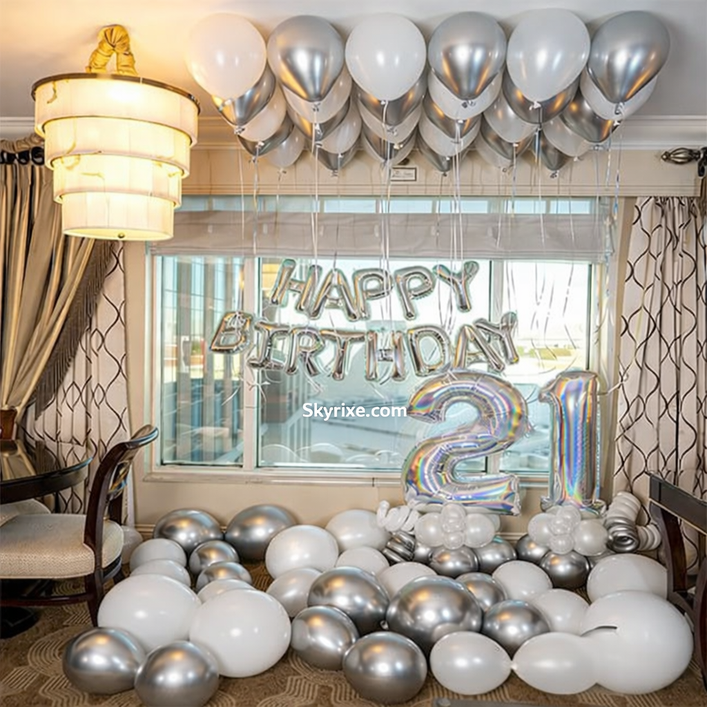 Silver Chrome 21st Birthday Ceiling Balloon Surprise